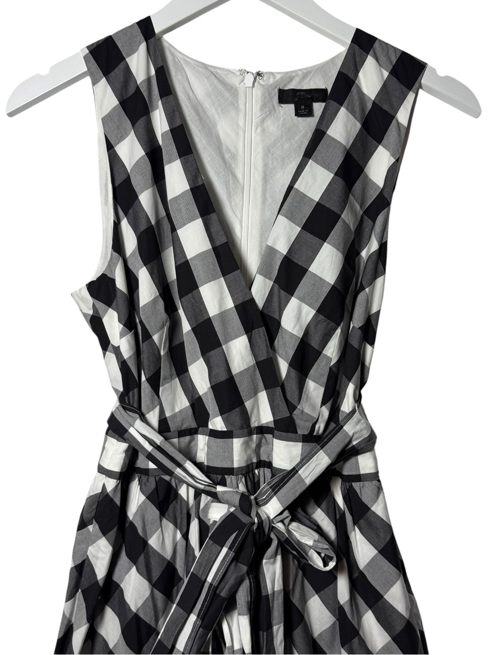 J. Crew Sleeveless Faux Wrap Dress in Gingham Cotton Poplin Size 8 Black White - Picture 6 of 11